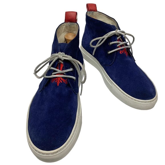 Del Toro Italian Navy Suede Red Embroidered Tongue Chukka Sneakers - Picture 12 of 12